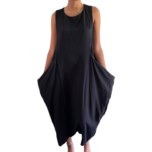 VIADELLEROSE Shapeless Jumpsuit Oversized M Lagenlook Dropped Crotch Comfy Black - Picture 1 of 12